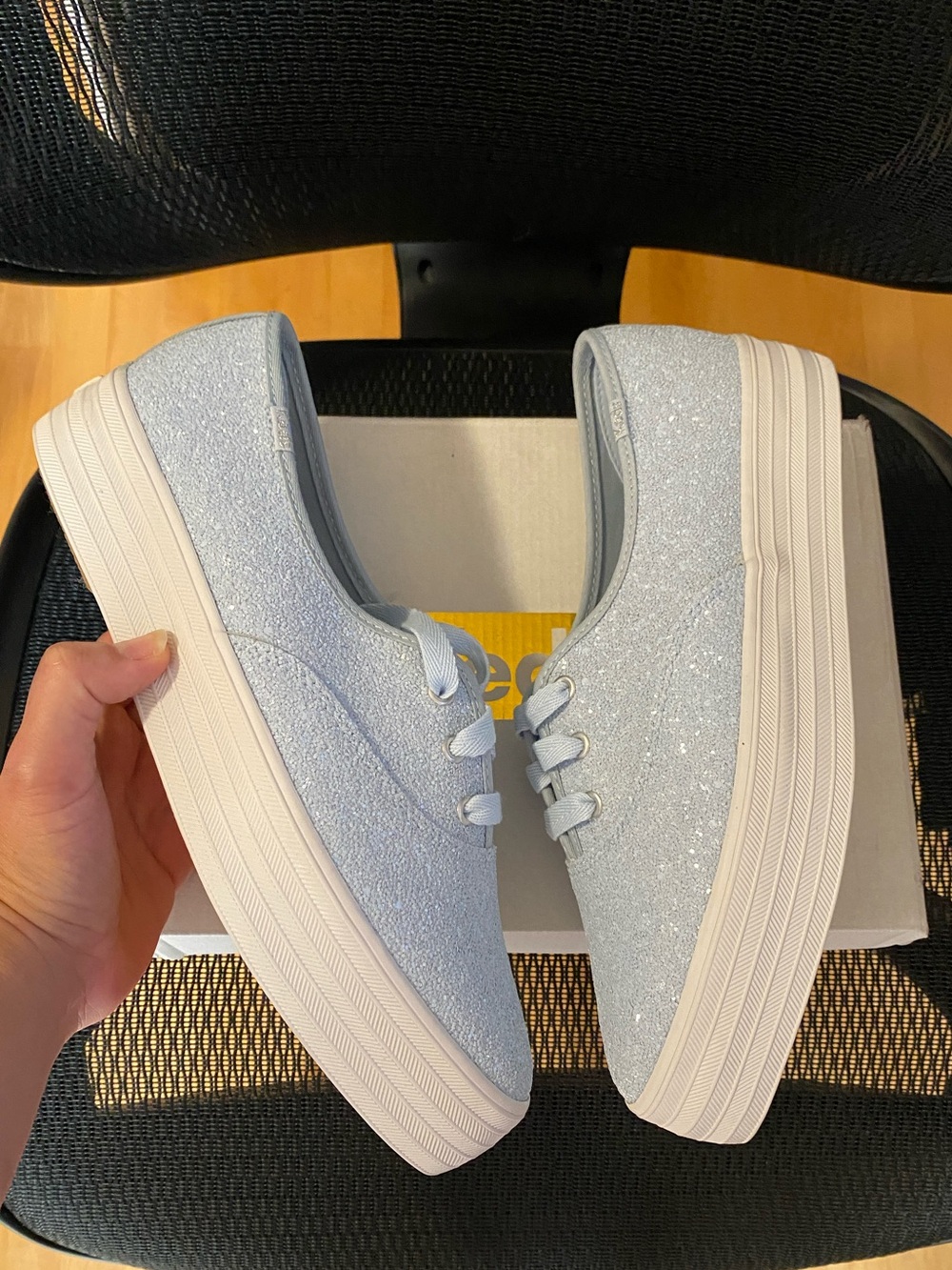 KEDS Glitter Platform Shoes Light Blue Size 10.5 NWT